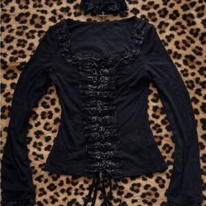 Black Lace-Up Long Sleeve Top